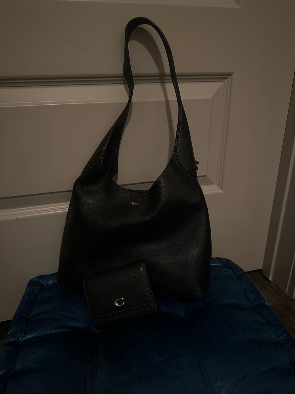 Coach Black Pebbled Leather Shoulder Hobo with Wallet